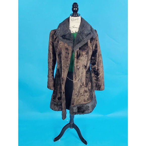 Vintage 70s Faux Fur Coat Groovy Black and Brown Fuzzy Jacket - Picture 7 of 8